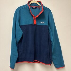 Lands' End Fleece Pullover Top Shirt Soft Stretch Teal Navy Orange‎ Men's Size M